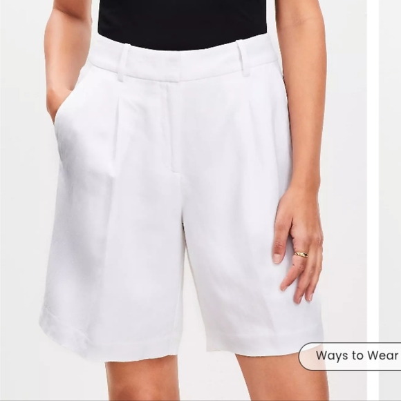 LOFT Peyton Trouser Shorts Womens 4 White Pleated 7" Inseam Mature Sophisticated - Picture 15 of 16